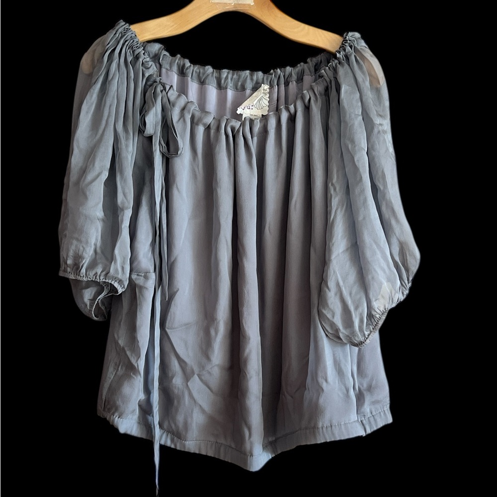 Ryu Slate Gray Off-Shoulder Blouse100 %silk